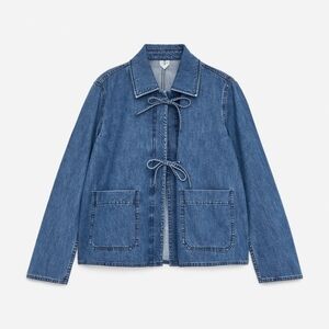 ARKET denim shacket with tie front detail in mid wash blue